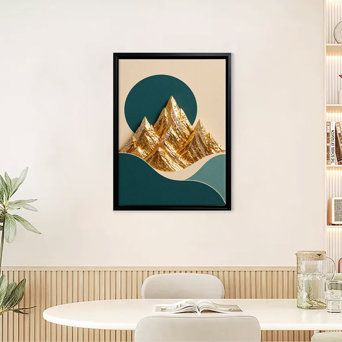 Abstract Golden Mountain Wall Art Print, Modern Nordic Style, Framed Canvas for Living Room or Office Decor