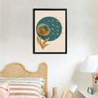 Modern Dandelion Art Print with Gold Accents, Framed Wall Decor for Living Room or Bedroom