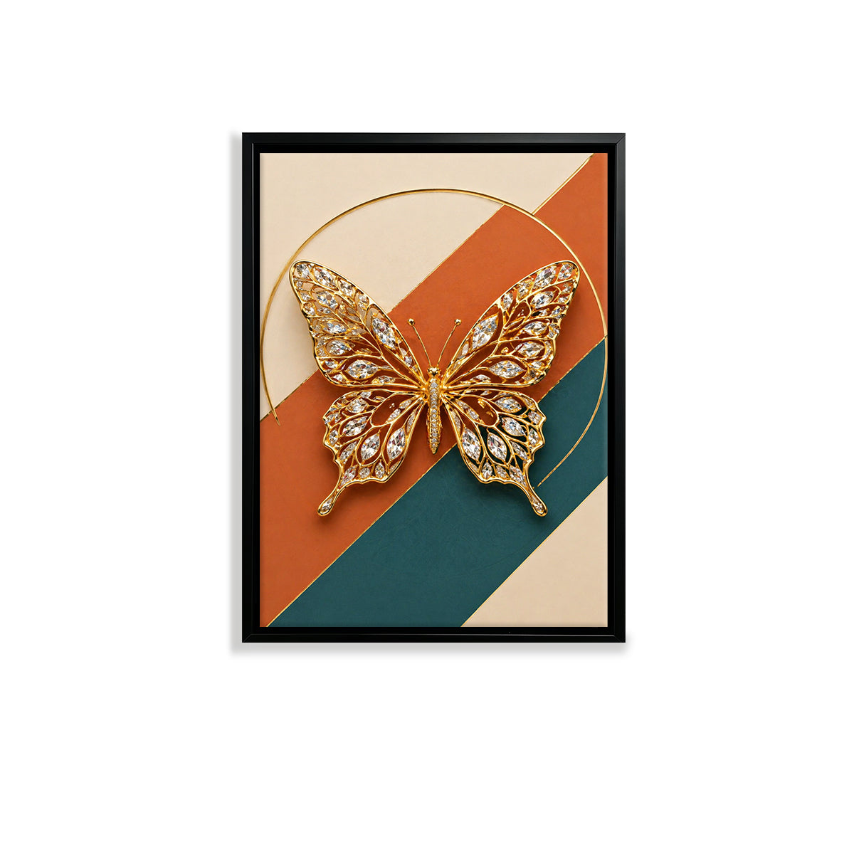 Framed Butterfly Art Print, Modern Abstract Design with Crystal Accents, Perfect Home Decor for Living Room or Bedroom