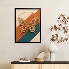 Framed Butterfly Art Print, Modern Abstract Design with Crystal Accents, Perfect Home Decor for Living Room or Bedroom