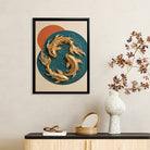 Modern Gold Fish Art Print, Abstract Design, Framed Wall Decor for Living Room or Office