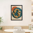 Modern Gold Fish Art Print, Abstract Design, Framed Wall Decor for Living Room or Office