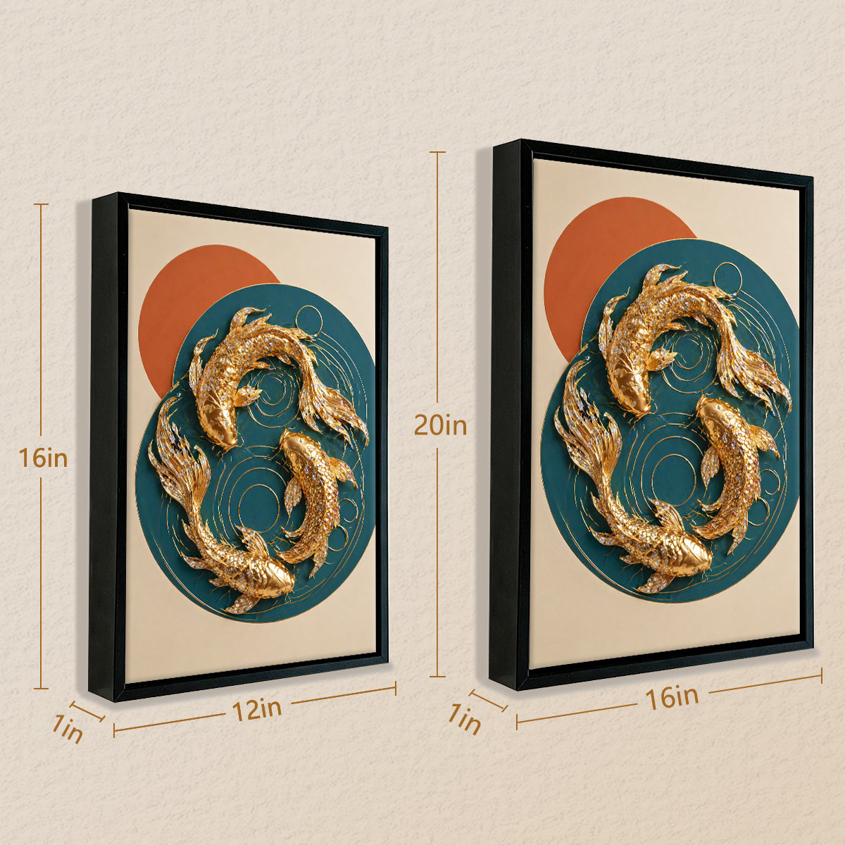 Modern Gold Fish Art Print, Abstract Design, Framed Wall Decor for Living Room or Office