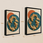Modern Gold Fish Art Print, Abstract Design, Framed Wall Decor for Living Room or Office