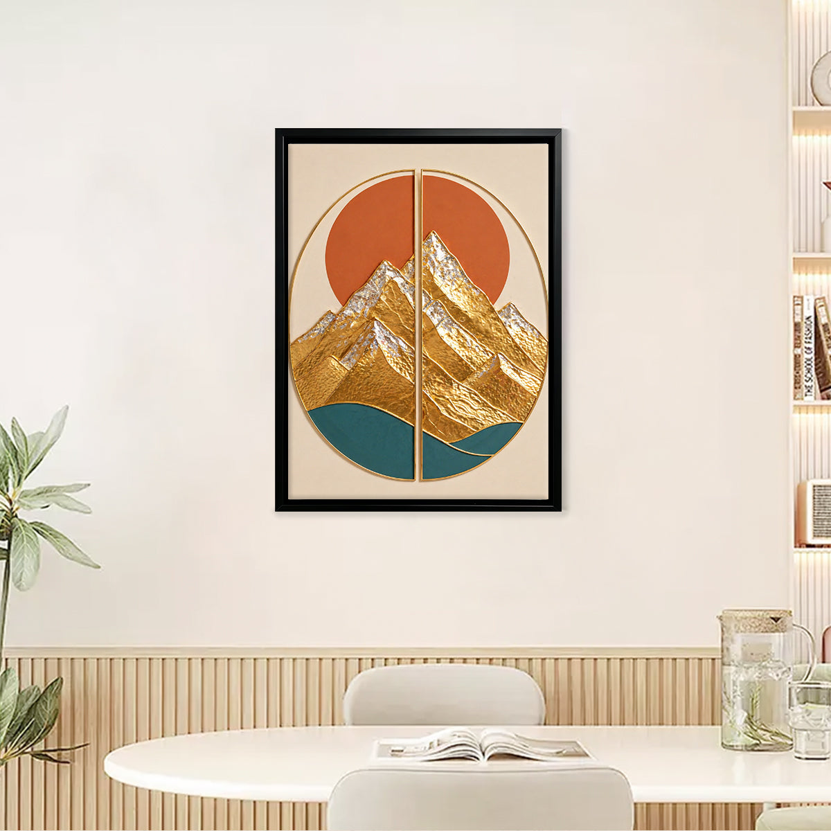 Modern Mountain Landscape Wall Art Print, Gold Foil Design, Home Decor for Living Room or Office