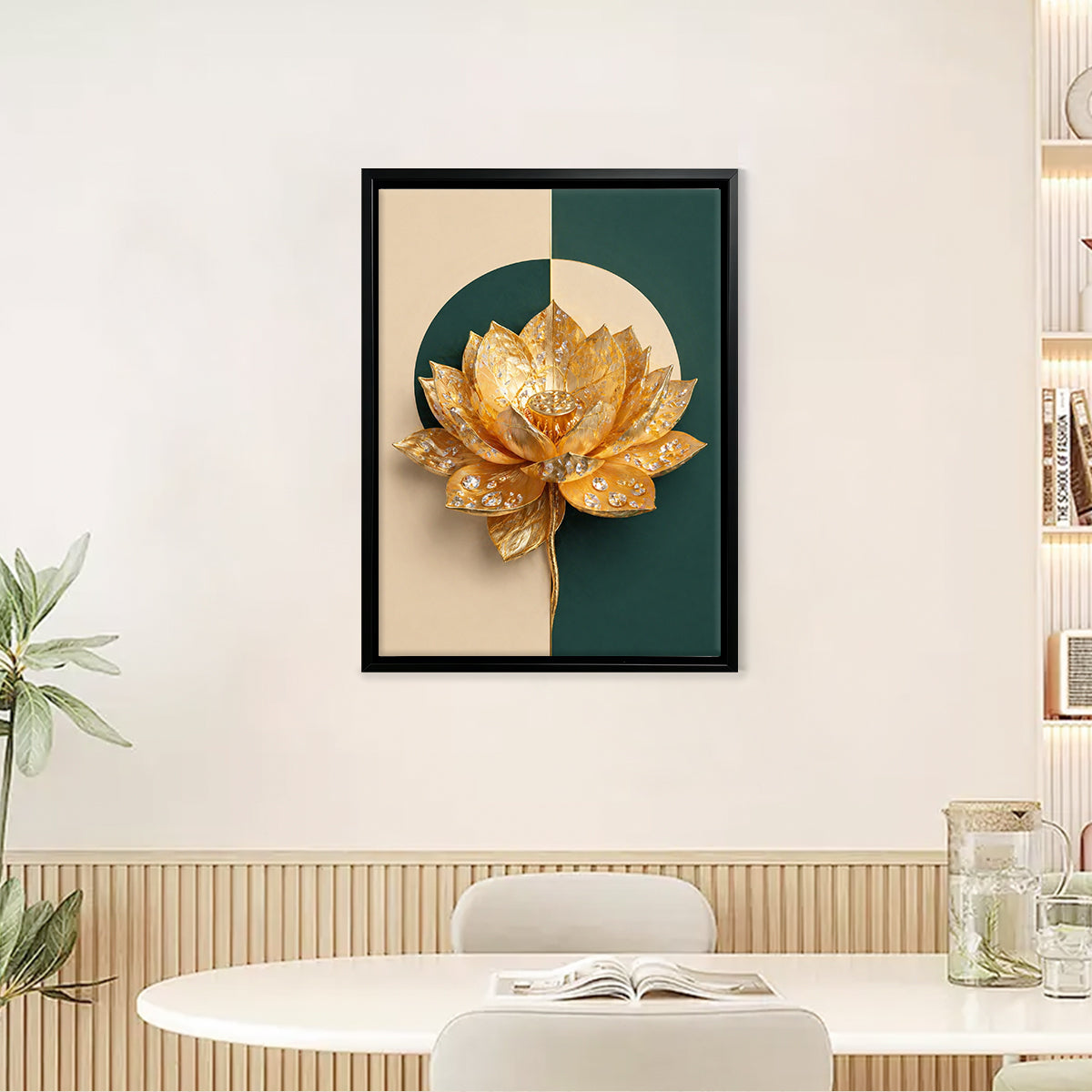 Modern Golden Lotus Flower Art Print, Elegant Home Decor, High-Quality Framed Wall Art for Living Room or Office