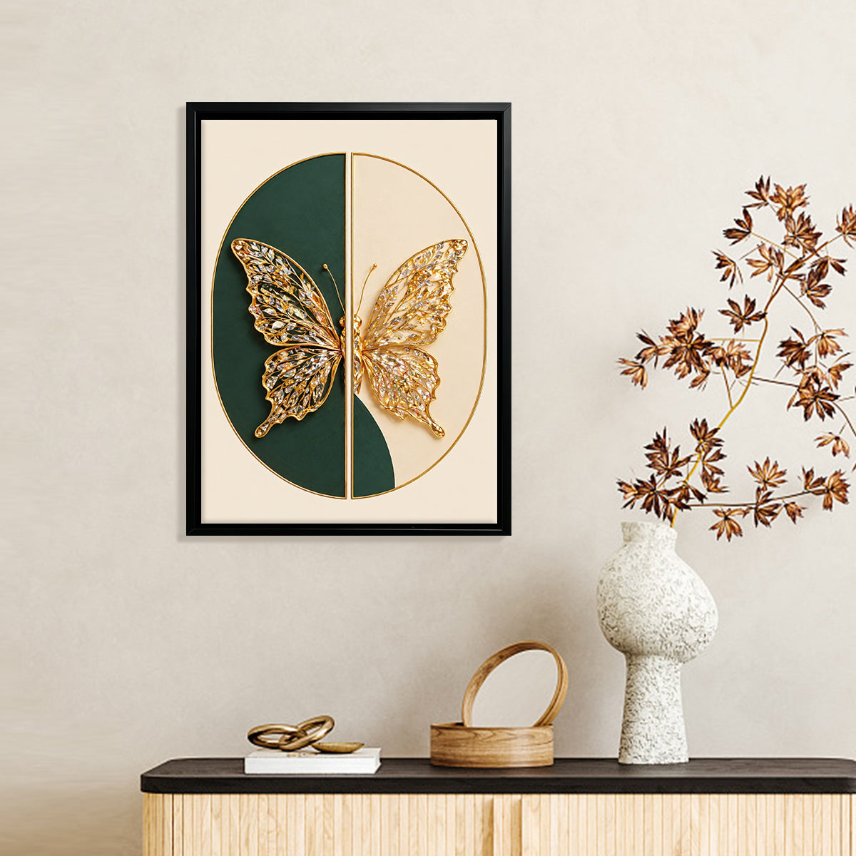 Modern Butterfly Wall Art, Elegant Gold Crystal Design, Perfect Home Decor for Living Room or Bedroom