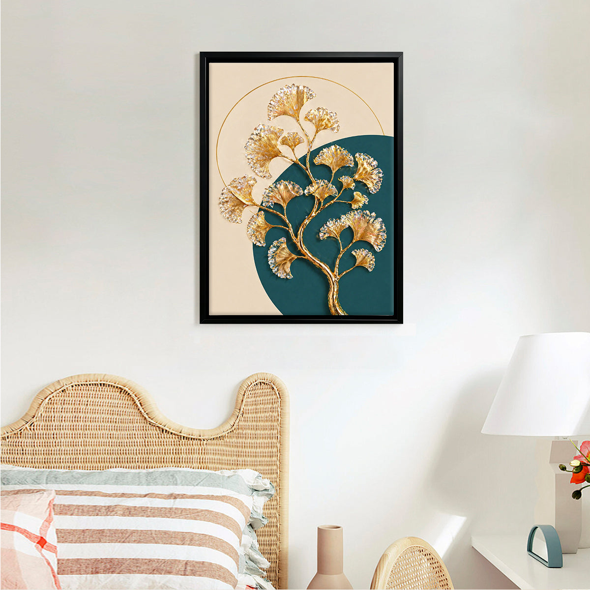 Modern Golden Ginkgo Leaf Artwork, Abstract Wall Decor for Living Room or Office, Elegant Home Accents