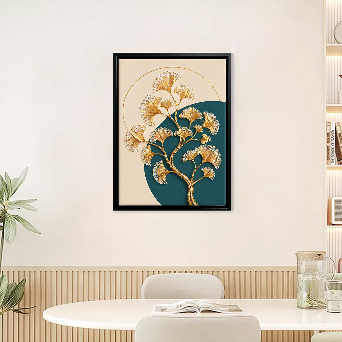 Modern Golden Ginkgo Leaf Artwork, Abstract Wall Decor for Living Room or Office, Elegant Home Accents