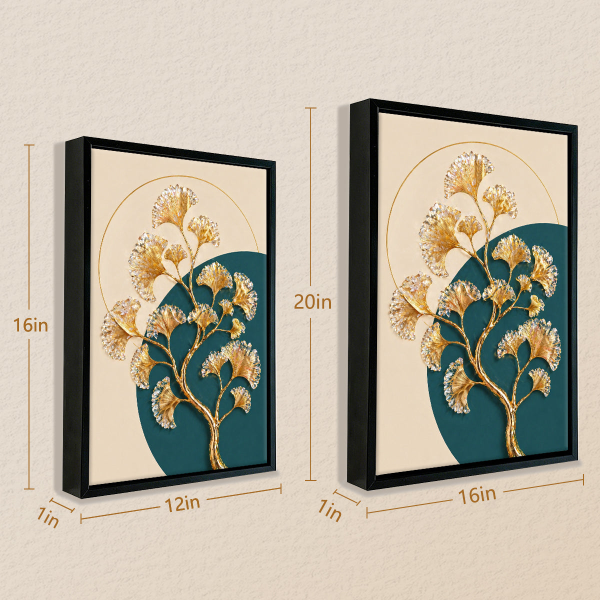 Modern Golden Ginkgo Leaf Artwork, Abstract Wall Decor for Living Room or Office, Elegant Home Accents