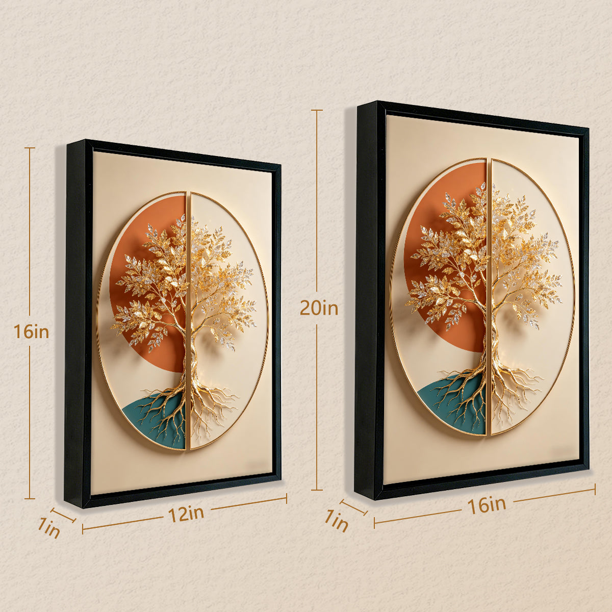 Modern Tree of Life Wall Art, Gold Leaf Design, 3D Relief, Perfect for Home Decor in New York