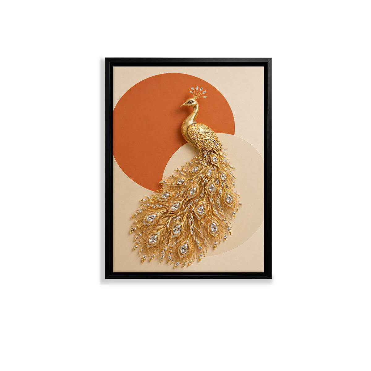 Elegant Golden Peacock Wall Art, Modern Luxury Decor with Crystal Accents, Perfect for Living Room or Office