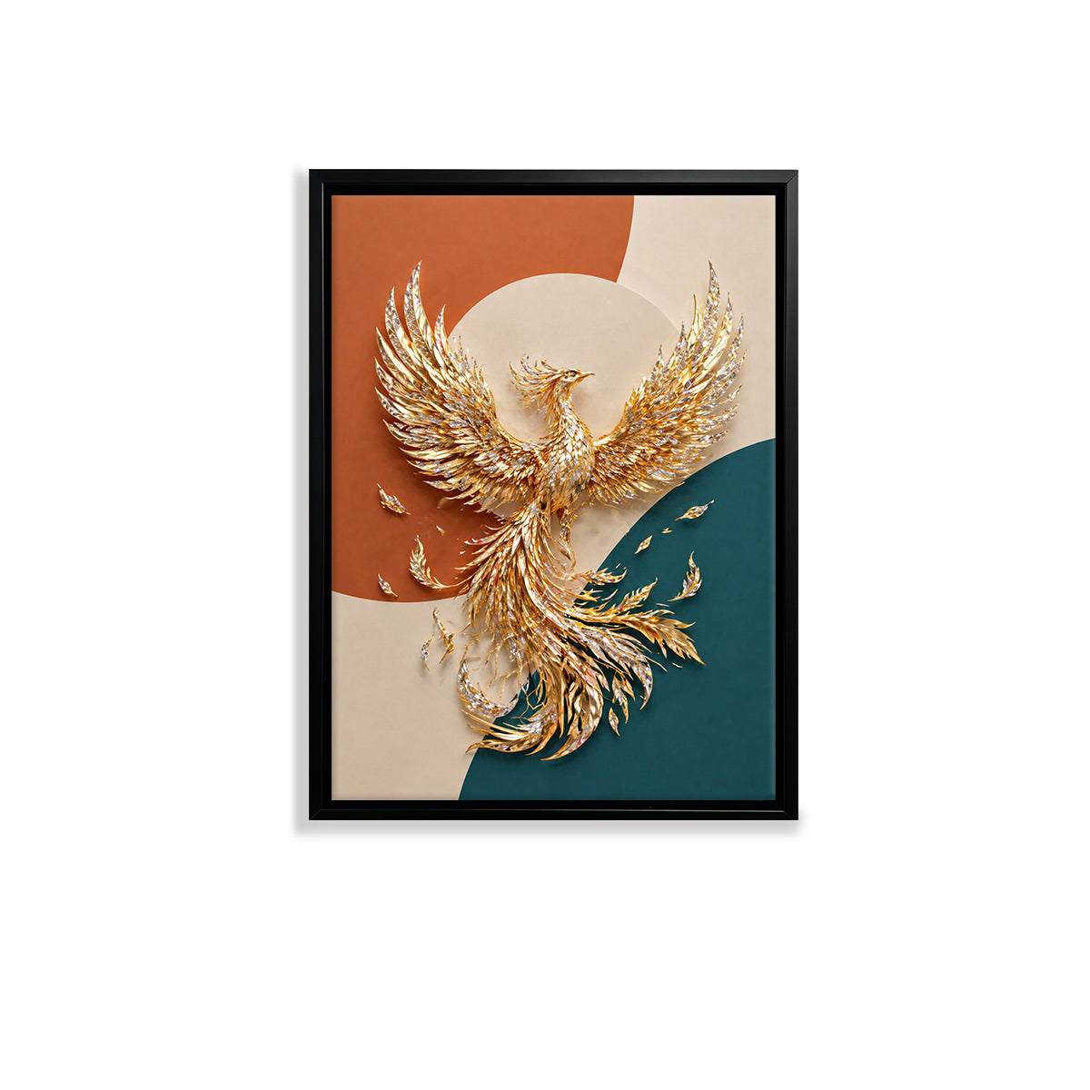 Framed Golden Phoenix Wall Art, Modern Abstract Design, High-Quality Craftsmanship, Perfect for Home Decor in New York