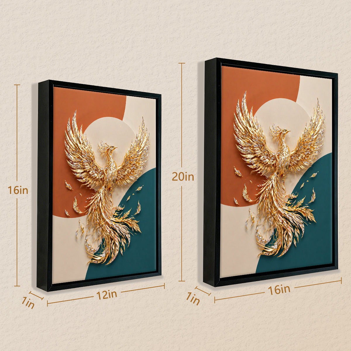 Framed Golden Phoenix Wall Art, Modern Abstract Design, High-Quality Craftsmanship, Perfect for Home Decor in New York