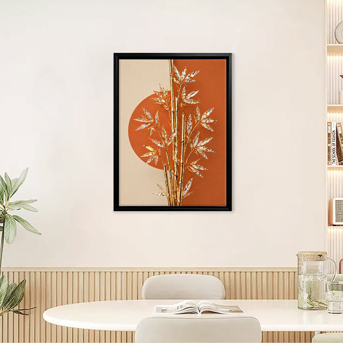 Modern Golden Bamboo Wall Art Print, Abstract Design, High-Quality Matte Finish, Perfect for Home Decor in California