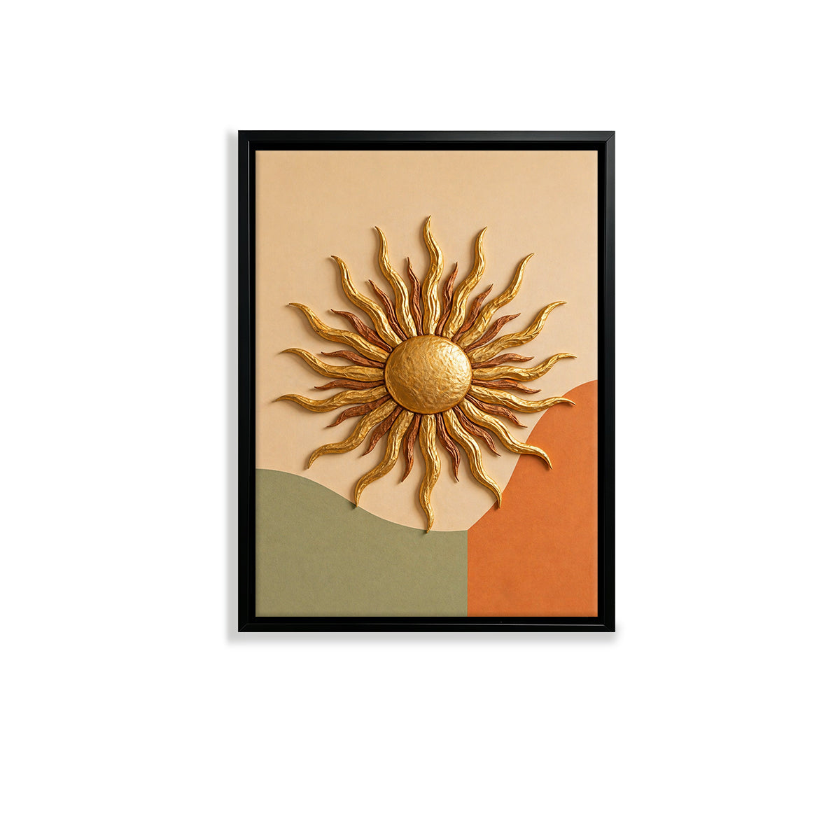 Abstract Sunburst Wall Art, Modern Canvas Painting with Gold Accents, Perfect for Home Decor in Any Room