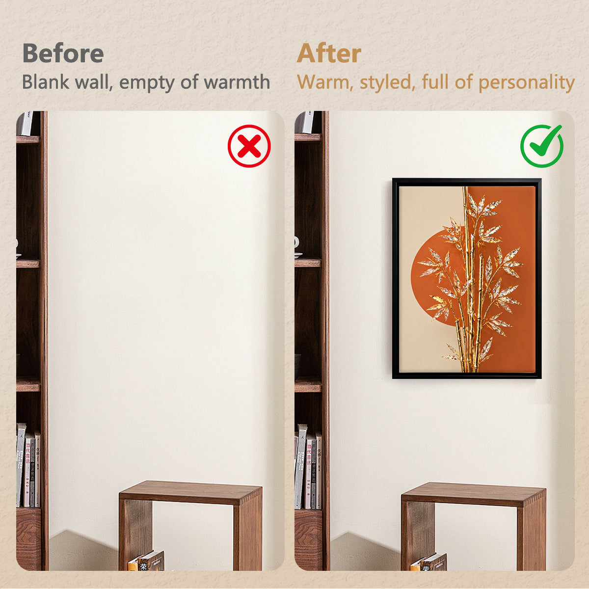 Modern Golden Bamboo Wall Art Print, Abstract Design, High-Quality Matte Finish, Perfect for Home Decor in California
