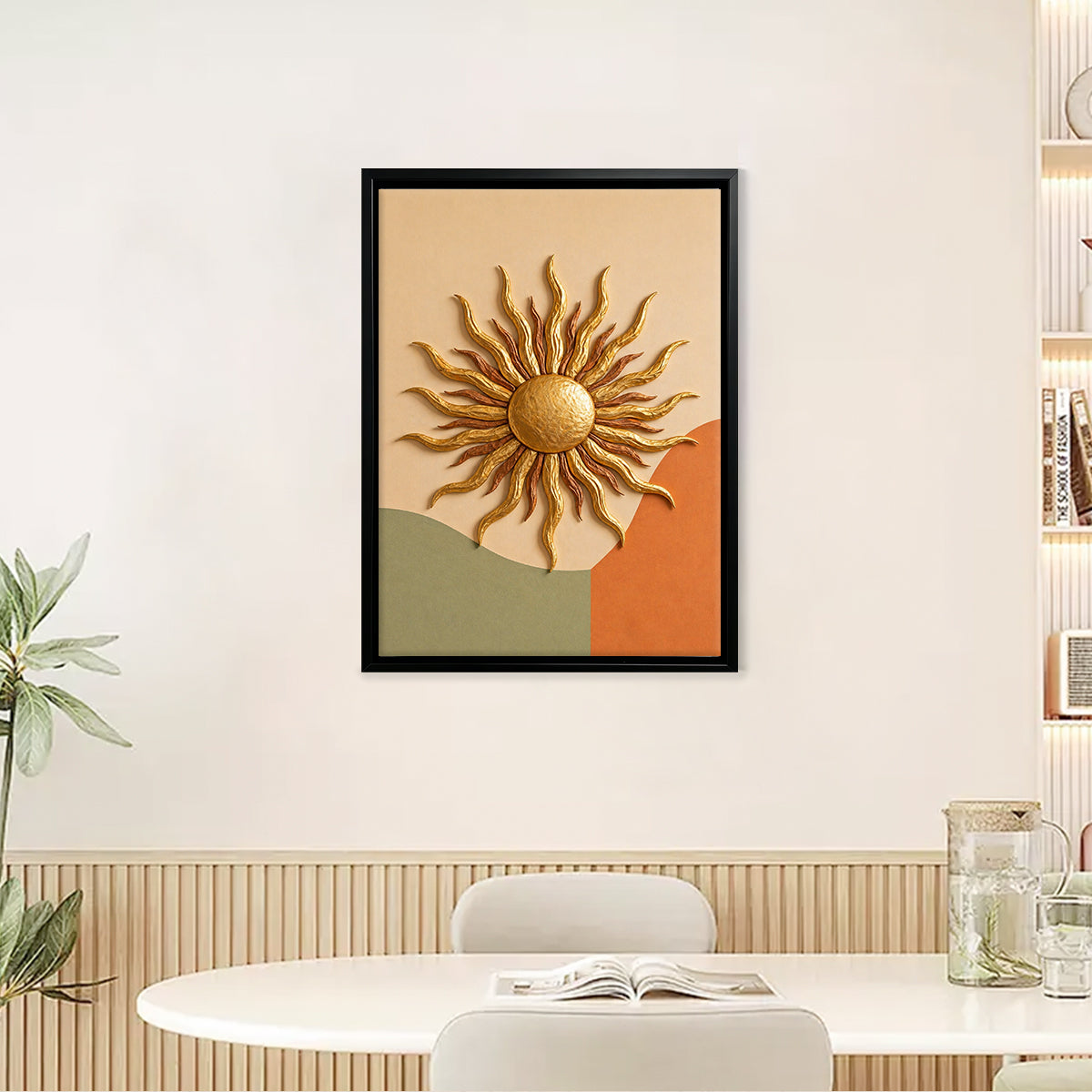 Abstract Sunburst Wall Art, Modern Canvas Painting with Gold Accents, Perfect for Home Decor in Any Room