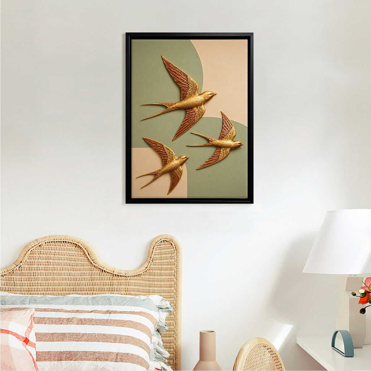 Elegant Golden Swallows Framed Wall Art, Modern Abstract Design, High-Quality Resin Craft, Perfect Home Decor for Any Room