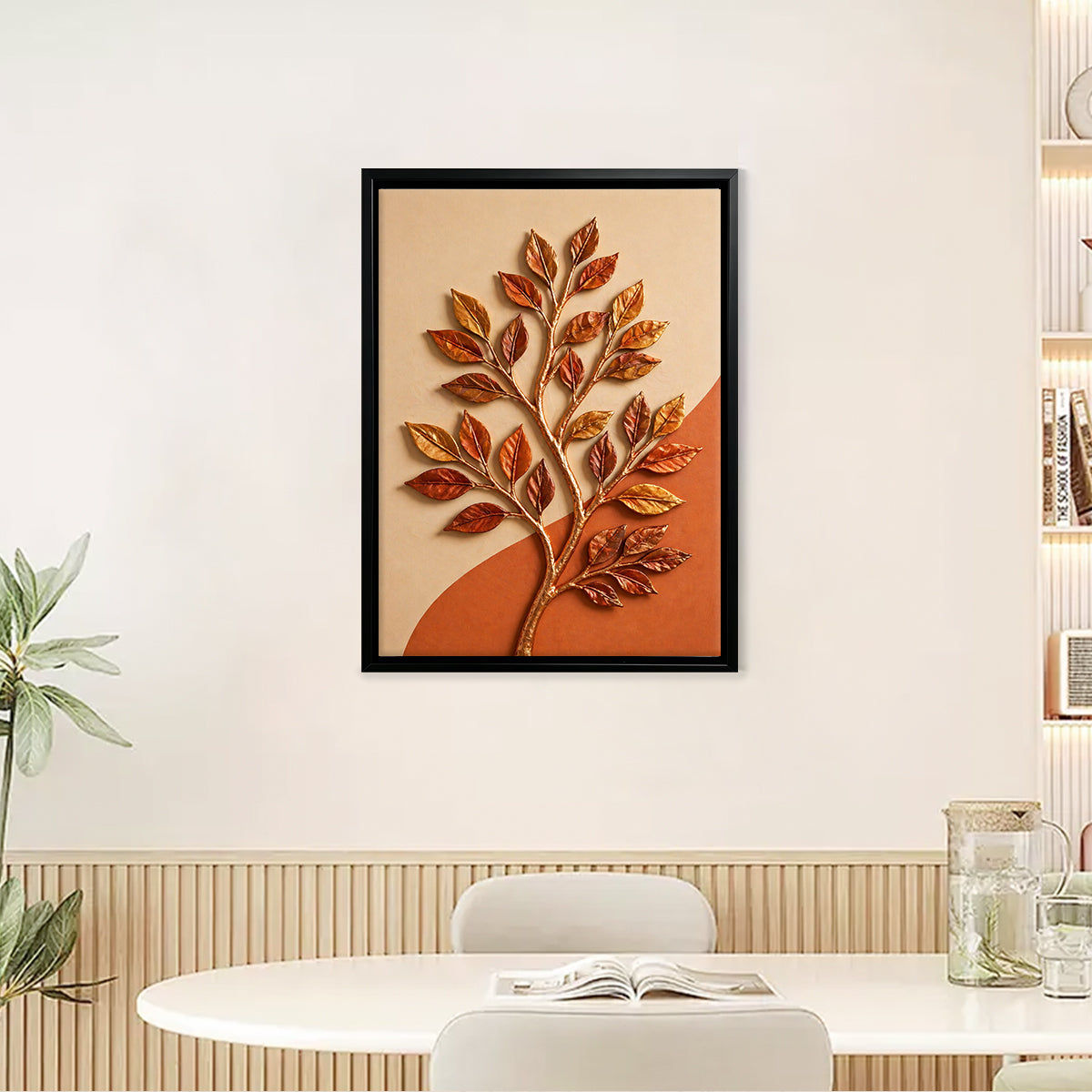 Framed Autumn Leaf Tree Wall Art, Modern Decor, Handcrafted Design, Perfect for Home or Office