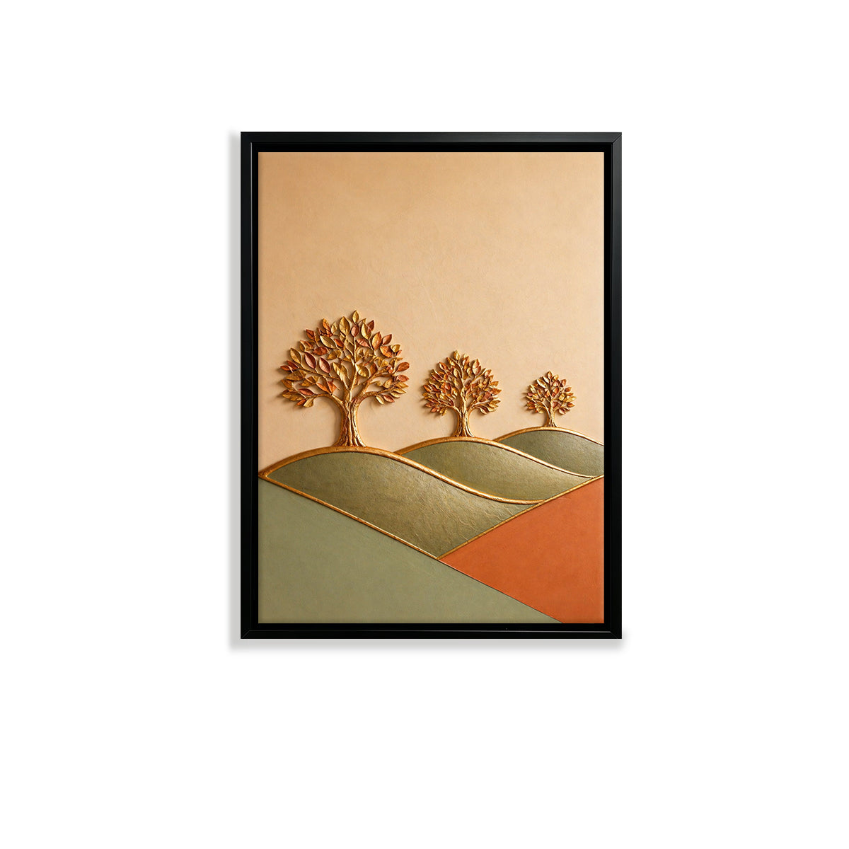 Framed Art Print with Golden Trees Landscape, Modern Abstract Design, High-Quality Material for Home Decor