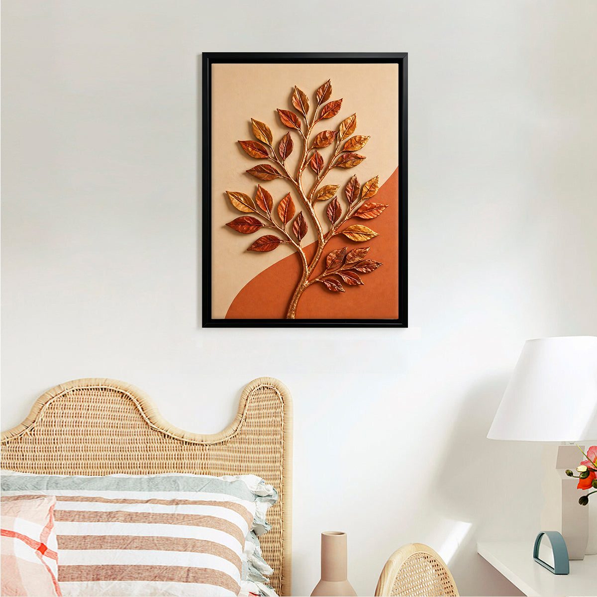 Framed Autumn Leaf Tree Wall Art, Modern Decor, Handcrafted Design, Perfect for Home or Office