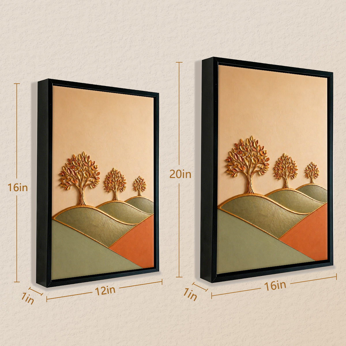 Framed Art Print with Golden Trees Landscape, Modern Abstract Design, High-Quality Material for Home Decor