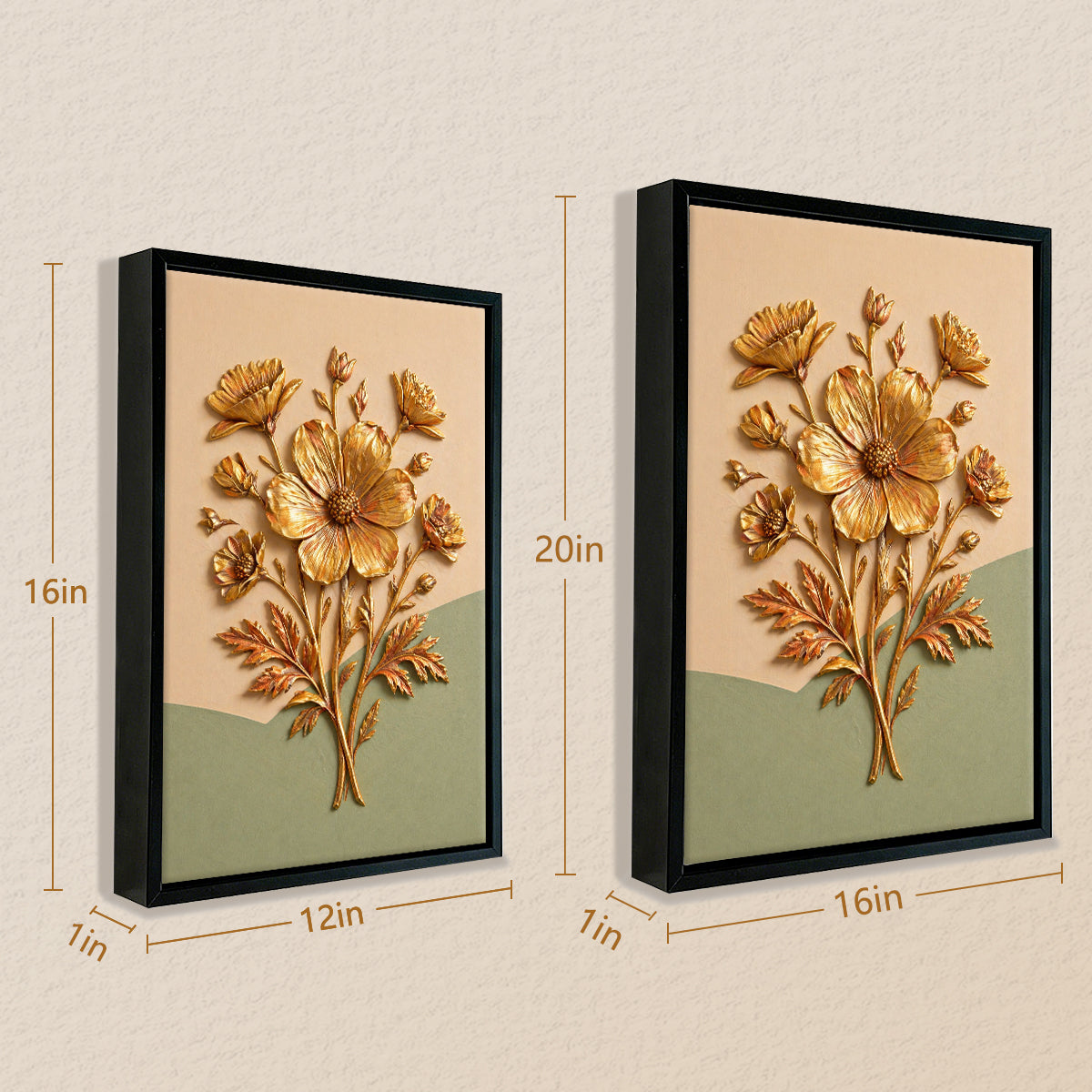 Elegant Golden Floral Wall Art Sculpture, Modern Decor for Living Room or Staircase