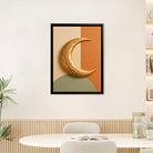 Modern Golden Crescent Moon Wall Art, Abstract Design, High-Quality Framed Canvas, Perfect for Living Room or Bedroom Decor