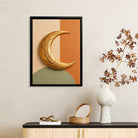 Modern Golden Crescent Moon Wall Art, Abstract Design, High-Quality Framed Canvas, Perfect for Living Room or Bedroom Decor