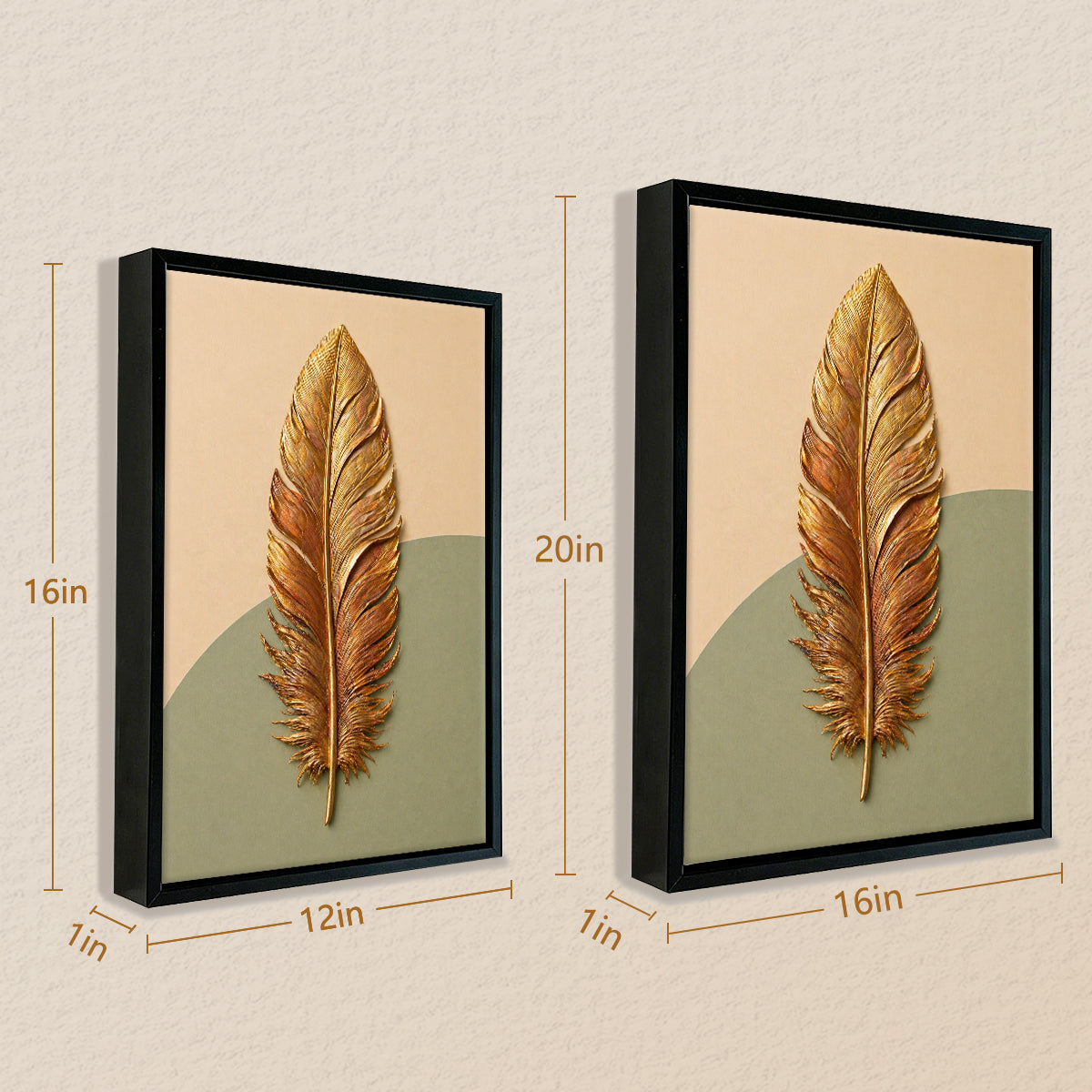 Framed Gold Feather Wall Art, Modern Decor, 3D Texture, Perfect for Living Room or Bedroom in Any State