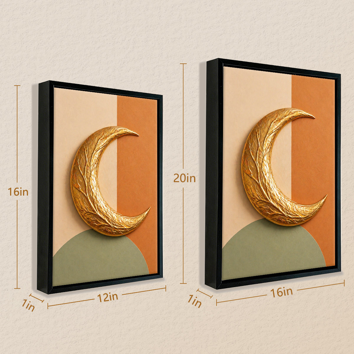 Modern Golden Crescent Moon Wall Art, Abstract Design, High-Quality Framed Canvas, Perfect for Living Room or Bedroom Decor