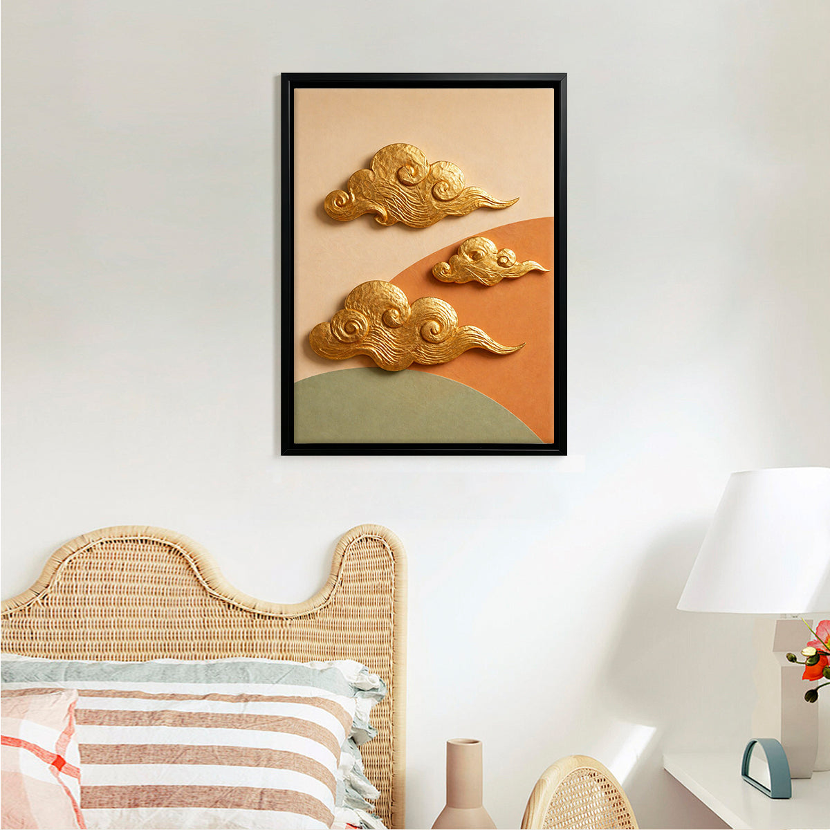Modern Cloud Wall Art Sculpture, Gold Accents, Elegant Home Decor for Living Room or Bedroom