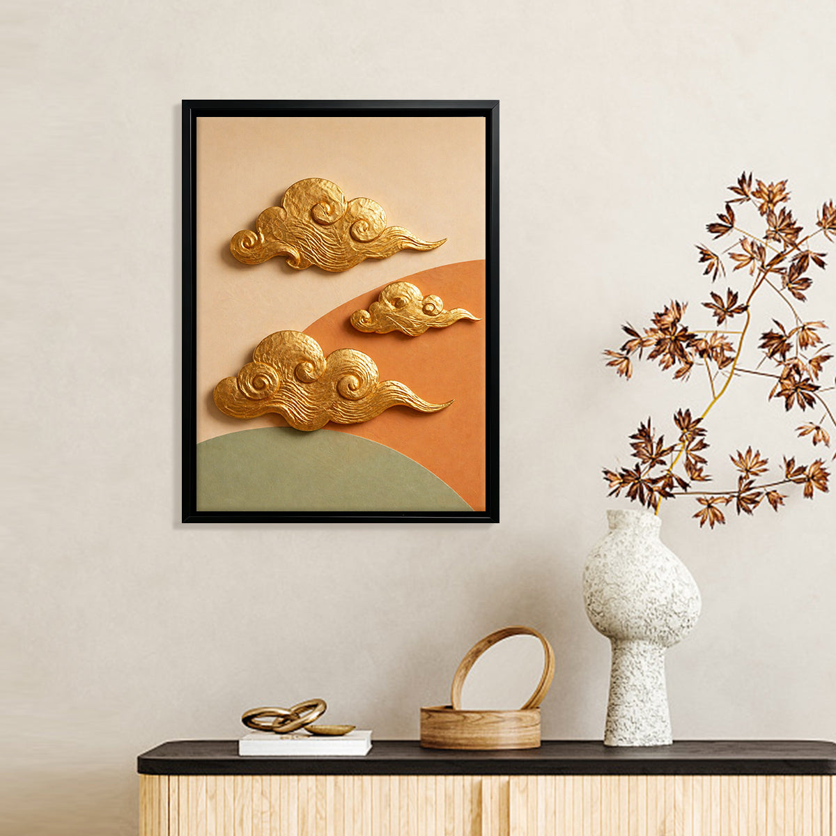 Modern Cloud Wall Art Sculpture, Gold Accents, Elegant Home Decor for Living Room or Bedroom