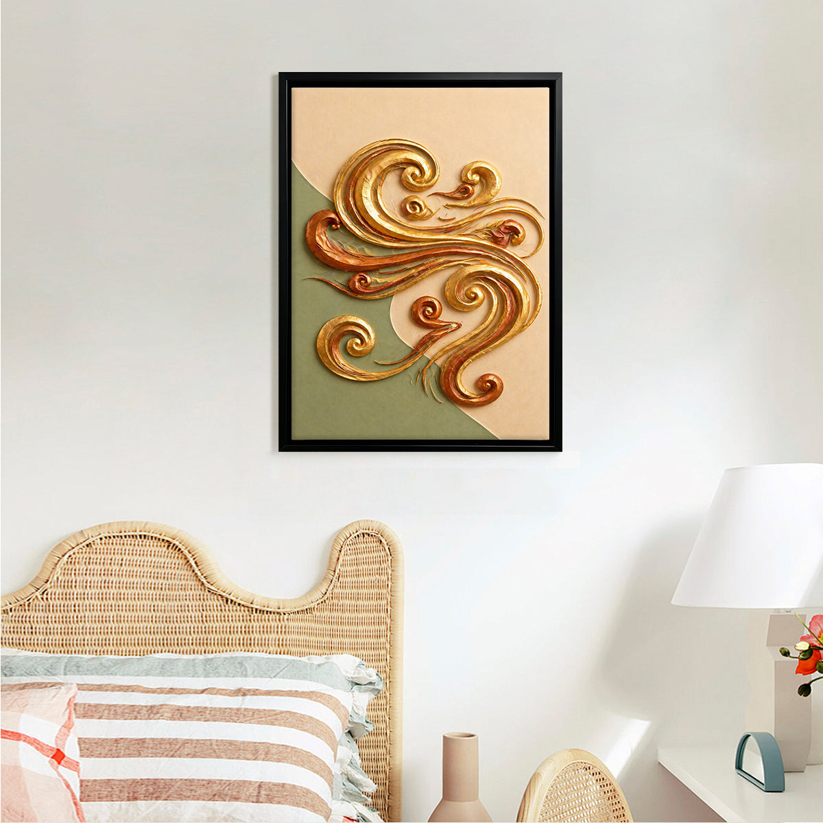 Abstract Golden Waves Framed Art Print, Modern Home Decor, High-Quality Matte Finish, Perfect for Living Room or Office