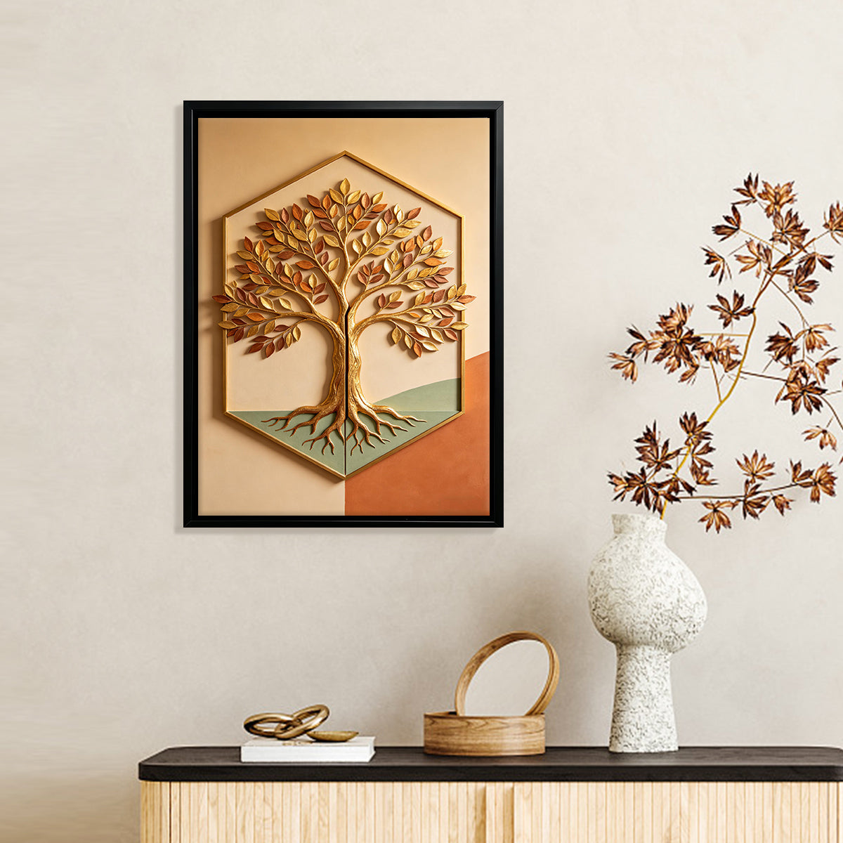 Modern Tree of Life Wall Art, 3D Relief Design, Gold Finish, Perfect for Home Decor in Any Room