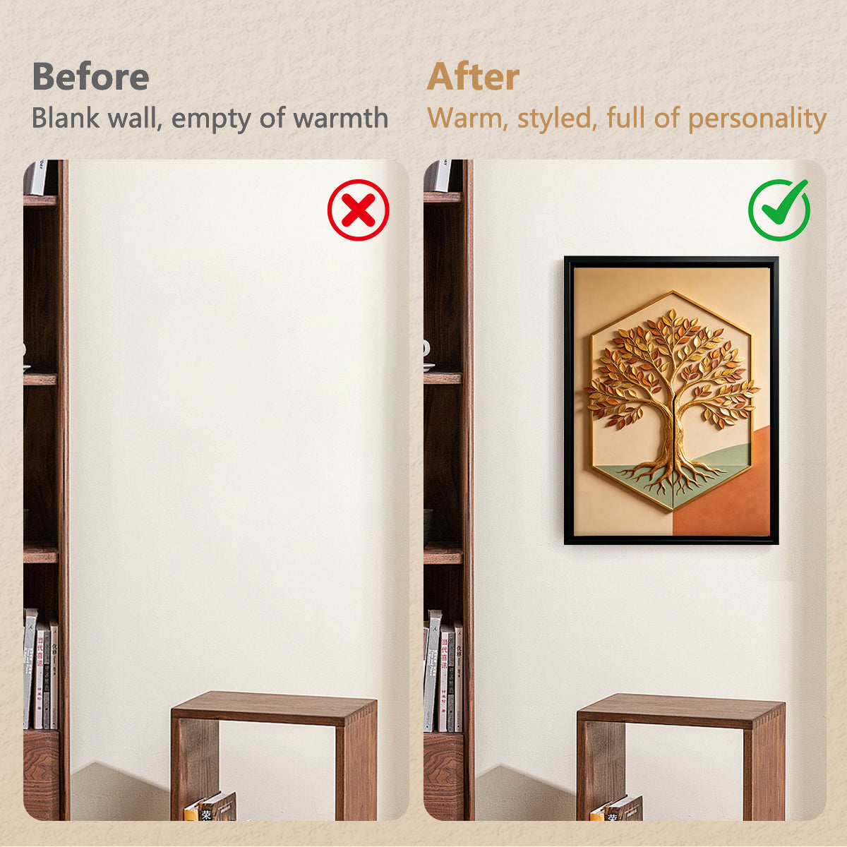 Modern Tree of Life Wall Art, 3D Relief Design, Gold Finish, Perfect for Home Decor in Any Room