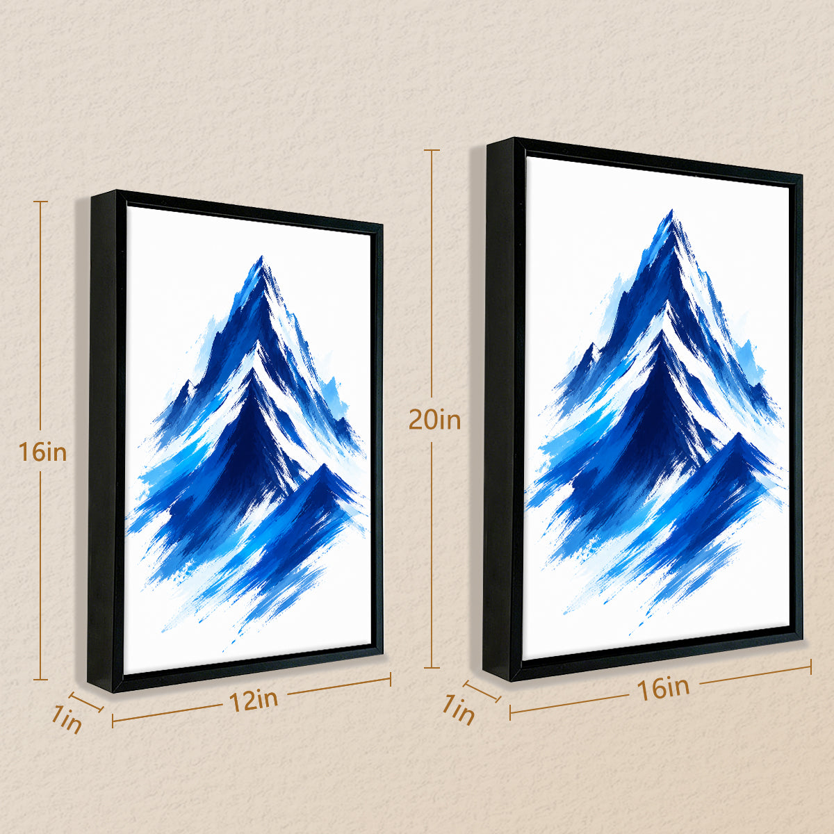 Framed Mountain Art Print, Blue Brushstroke Style, Premium Quality, Perfect for Home or Office Decoration