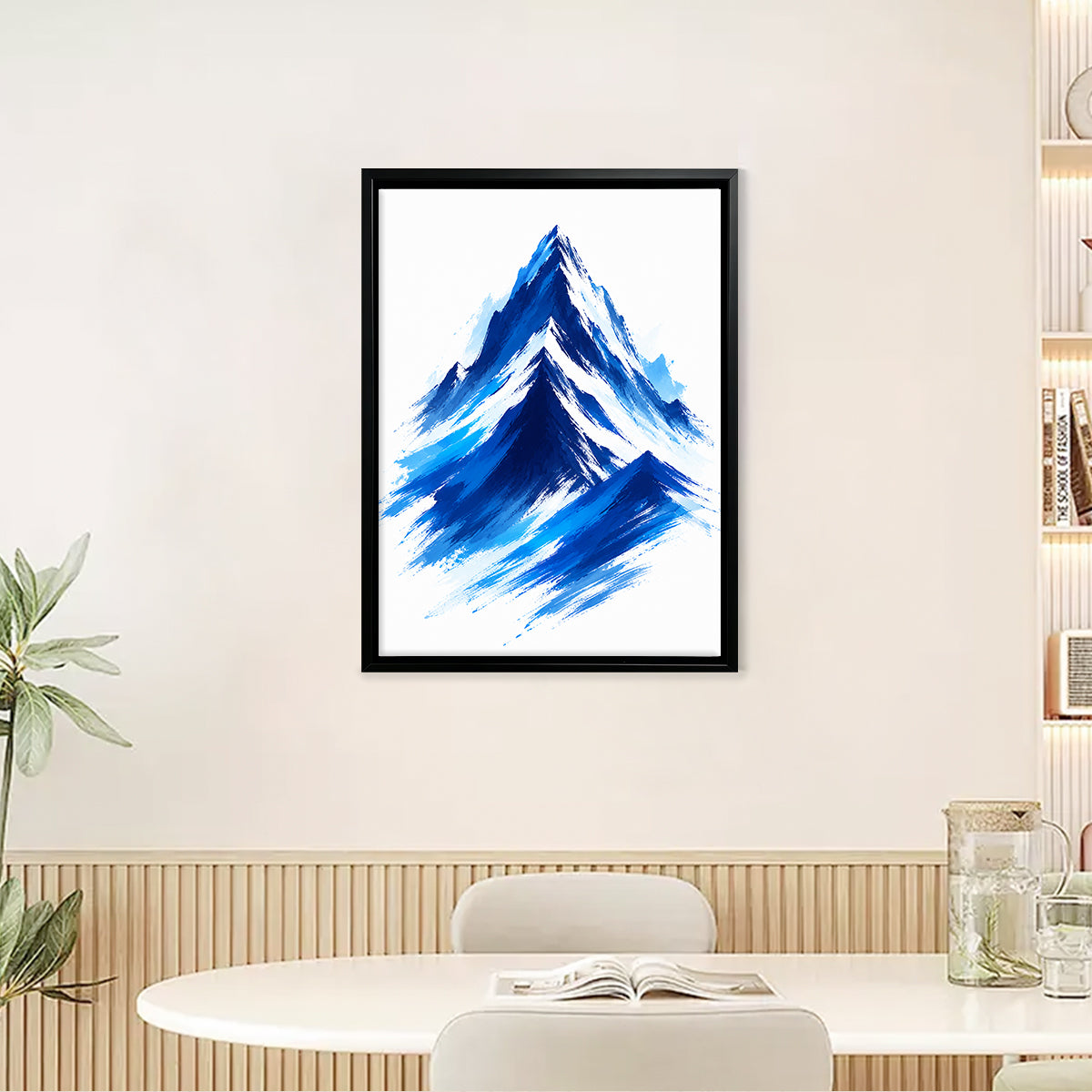 Framed Mountain Art Print, Blue Brushstroke Style, Premium Quality, Perfect for Home or Office Decoration