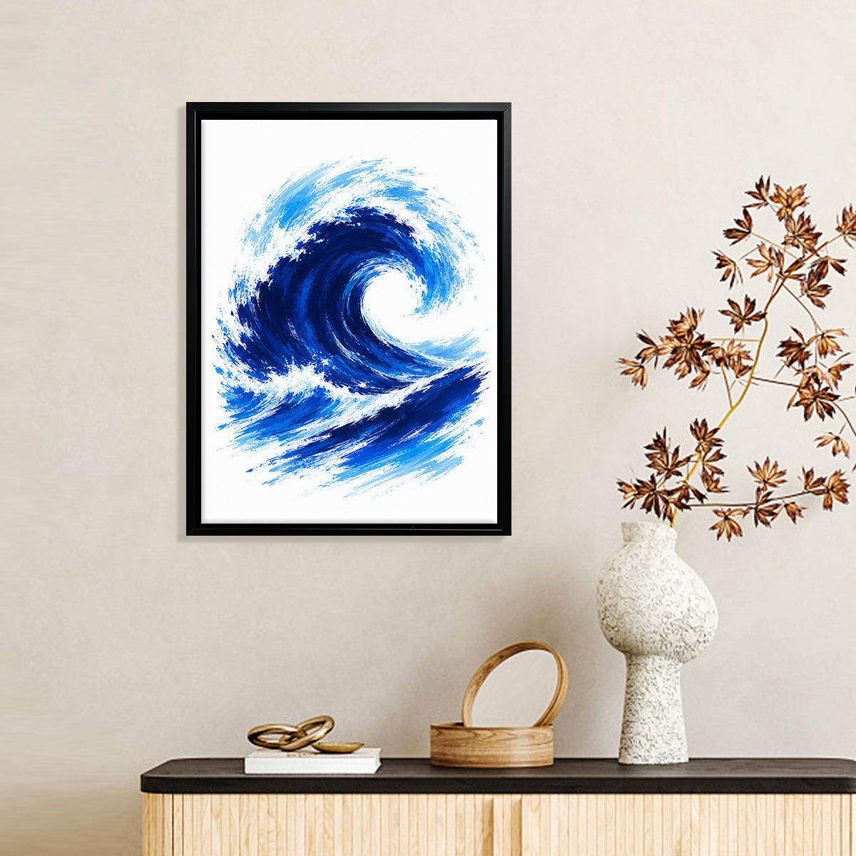 Framed Ocean Wave Art Print, Abstract Coastal Design, High-Quality Matte Finish, Perfect Home Decor for Living Room or Bedroom