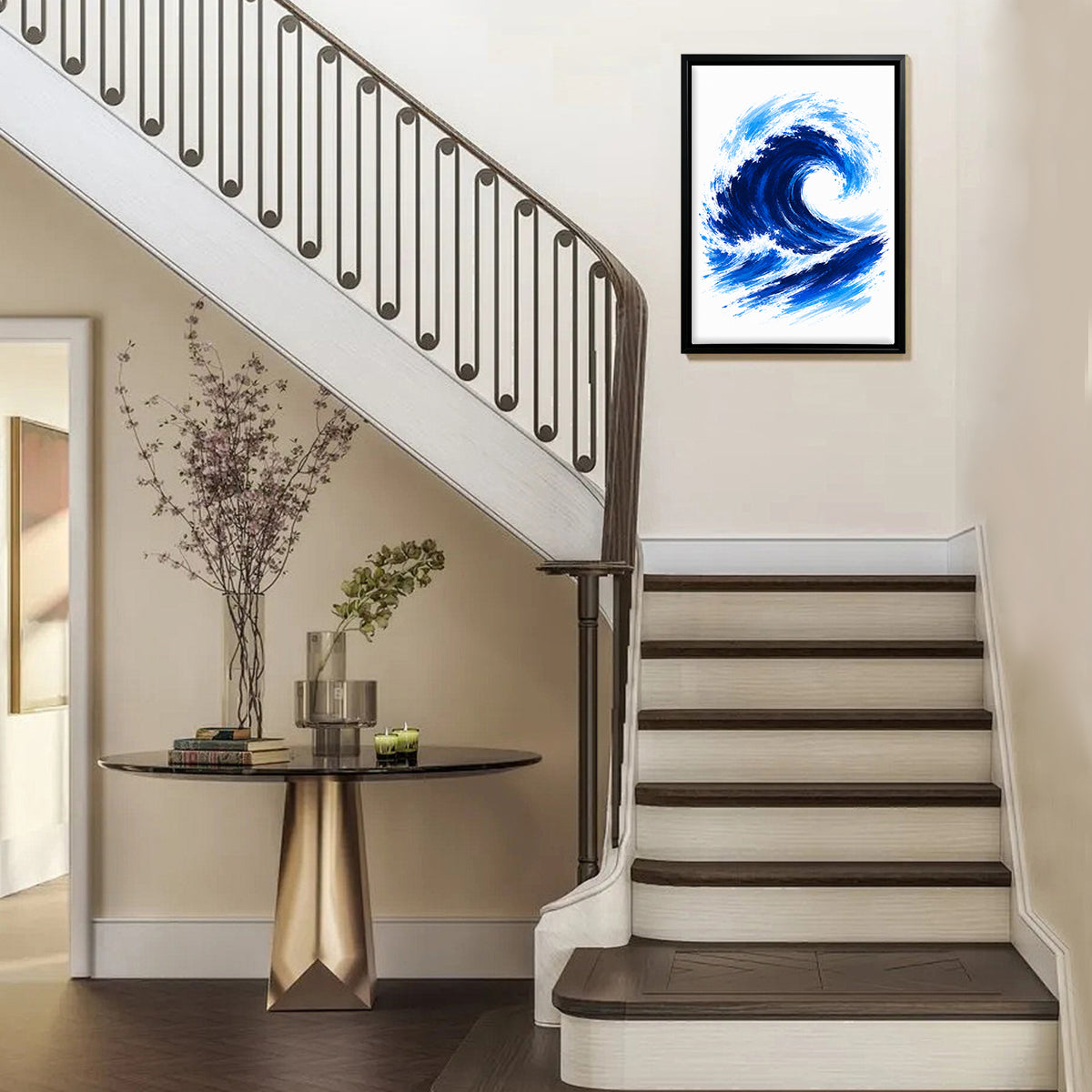 Framed Ocean Wave Art Print, Abstract Coastal Design, High-Quality Matte Finish, Perfect Home Decor for Living Room or Bedroom