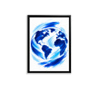 Framed Earth Globe Art Print, Blue Brushstroke Style, Perfect for Home Decor or Office, Made in California