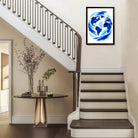 Framed Earth Globe Art Print, Blue Brushstroke Style, Perfect for Home Decor or Office, Made in California