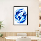 Framed Earth Globe Art Print, Blue Brushstroke Style, Perfect for Home Decor or Office, Made in California