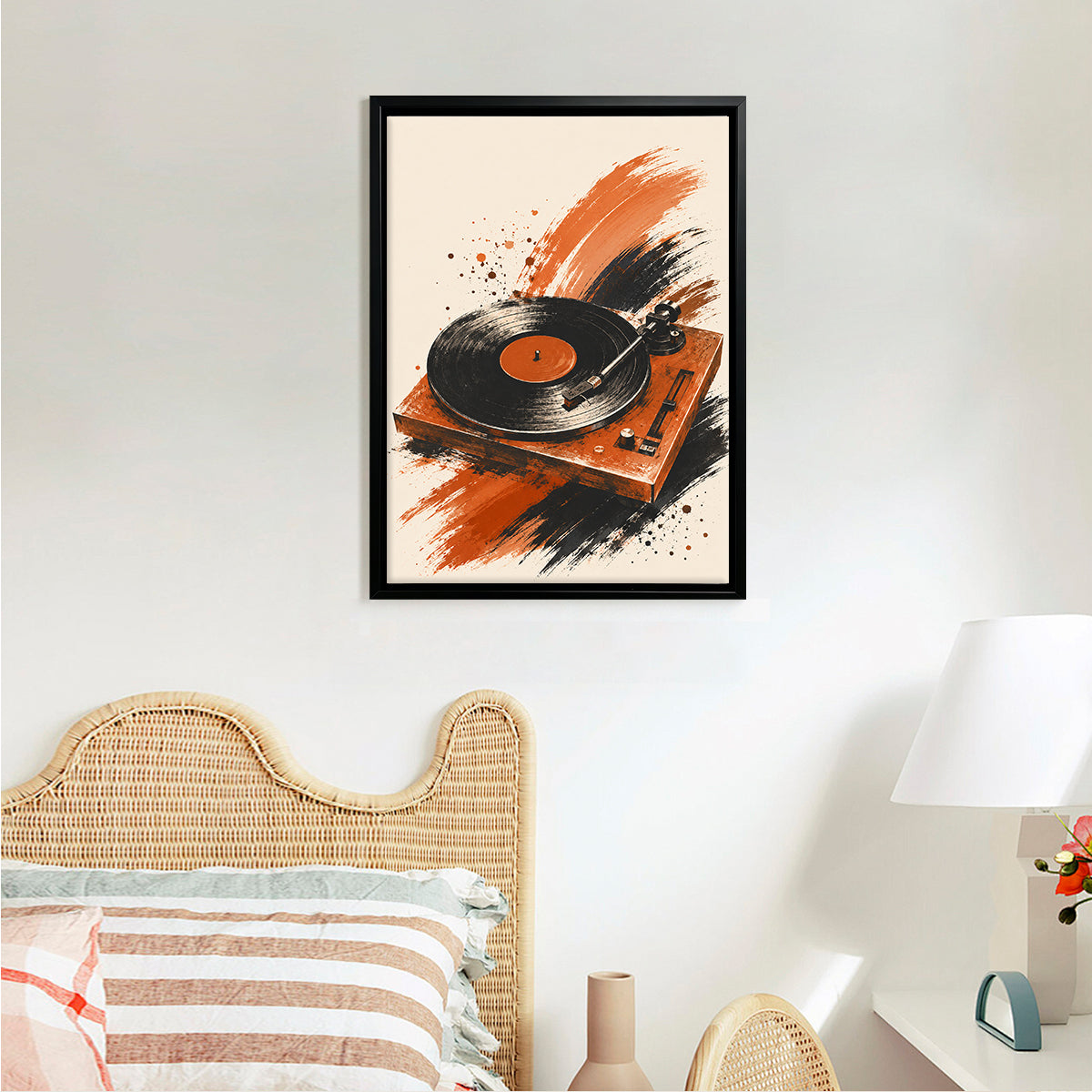 Framed Vinyl Record Player Art Print, Retro Style, High-Quality Giclee, Perfect for Home Decor in Any Room