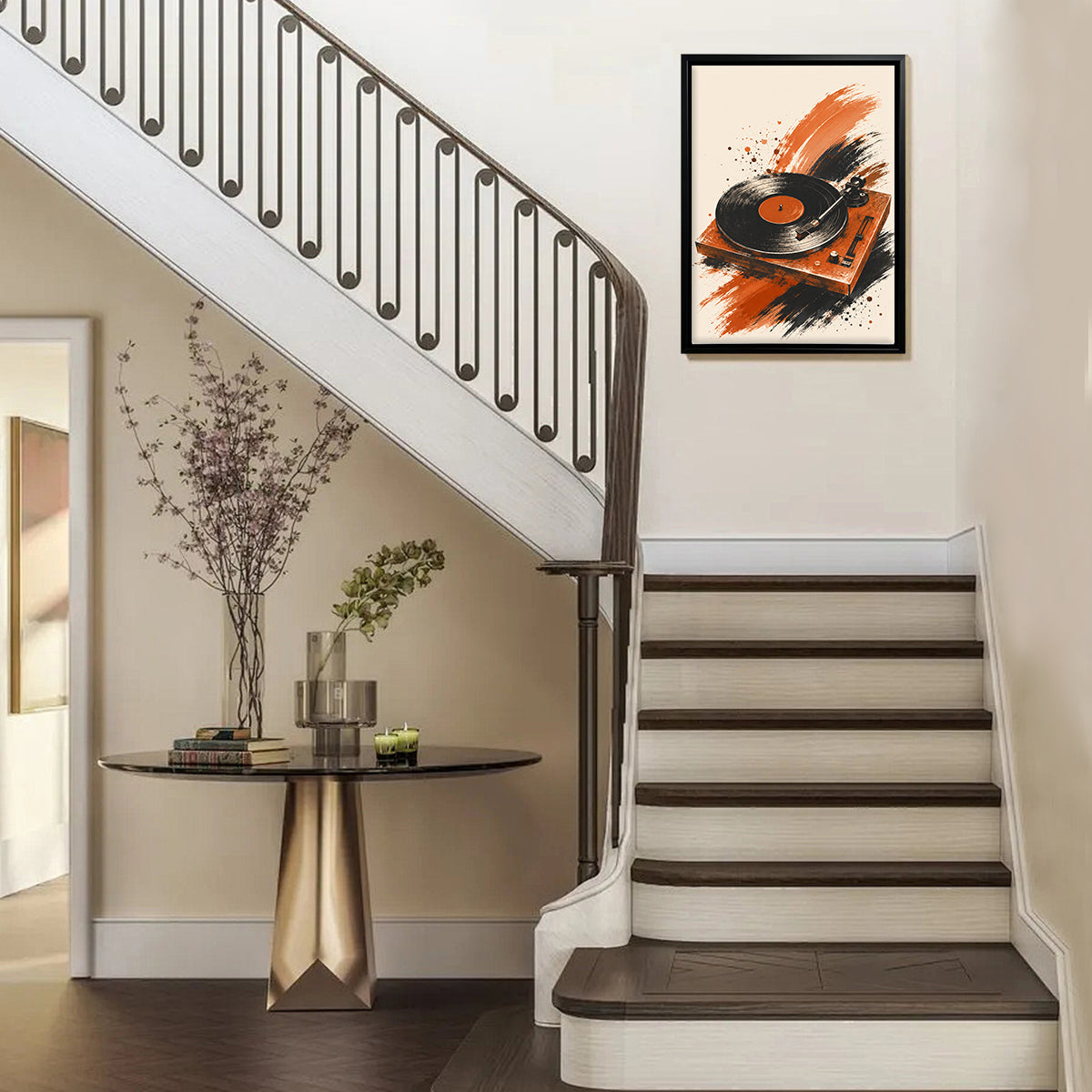 Framed Vinyl Record Player Art Print, Retro Style, High-Quality Giclee, Perfect for Home Decor in Any Room