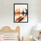 Abstract Sound Wave Art Print in Black Frame, Vibrant Orange and Black Design, Perfect Home Decor for Living Room or Office