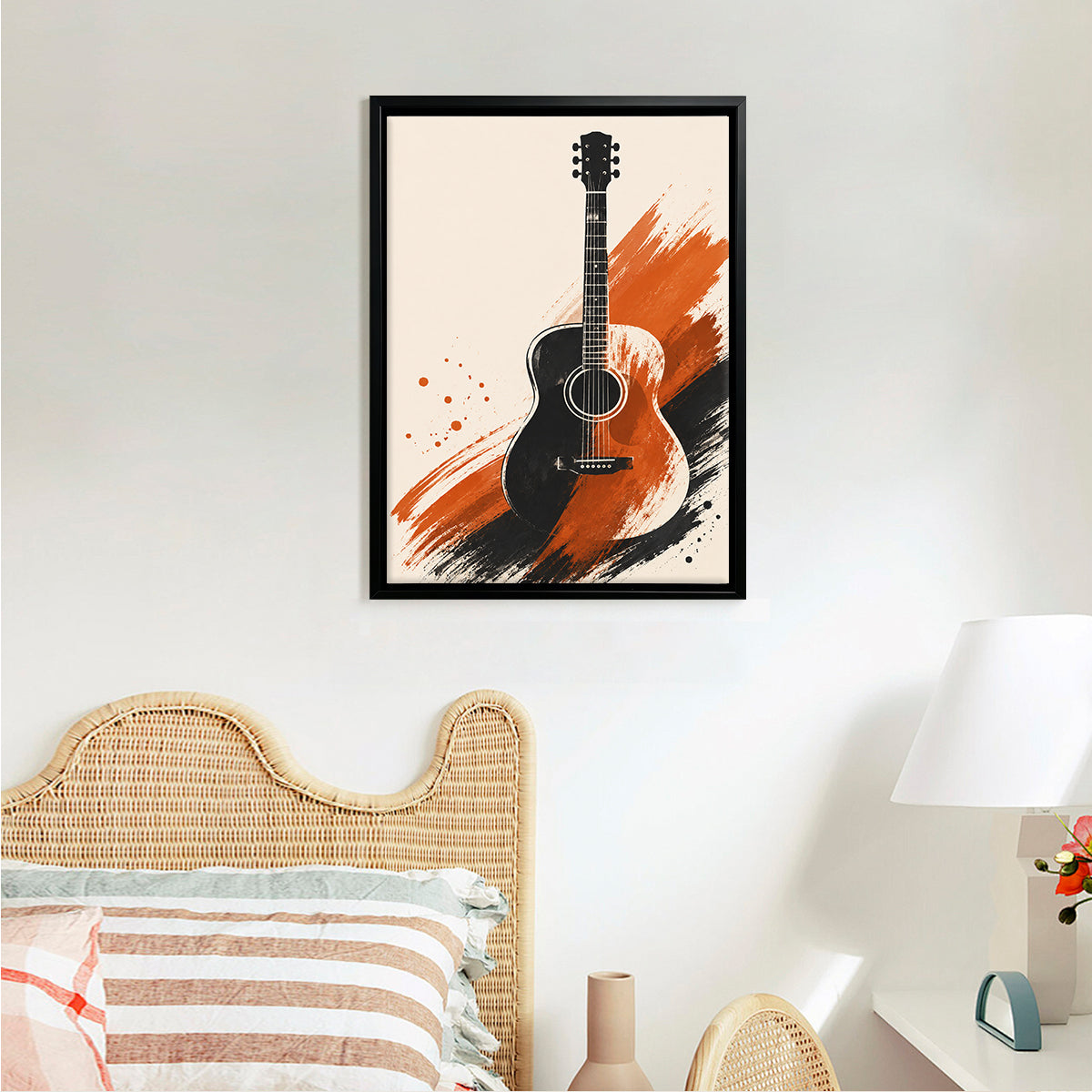 Framed Acoustic Guitar Art Print, Modern Abstract Design, High-Quality Matte Finish, Perfect Home Decor for Any Room
