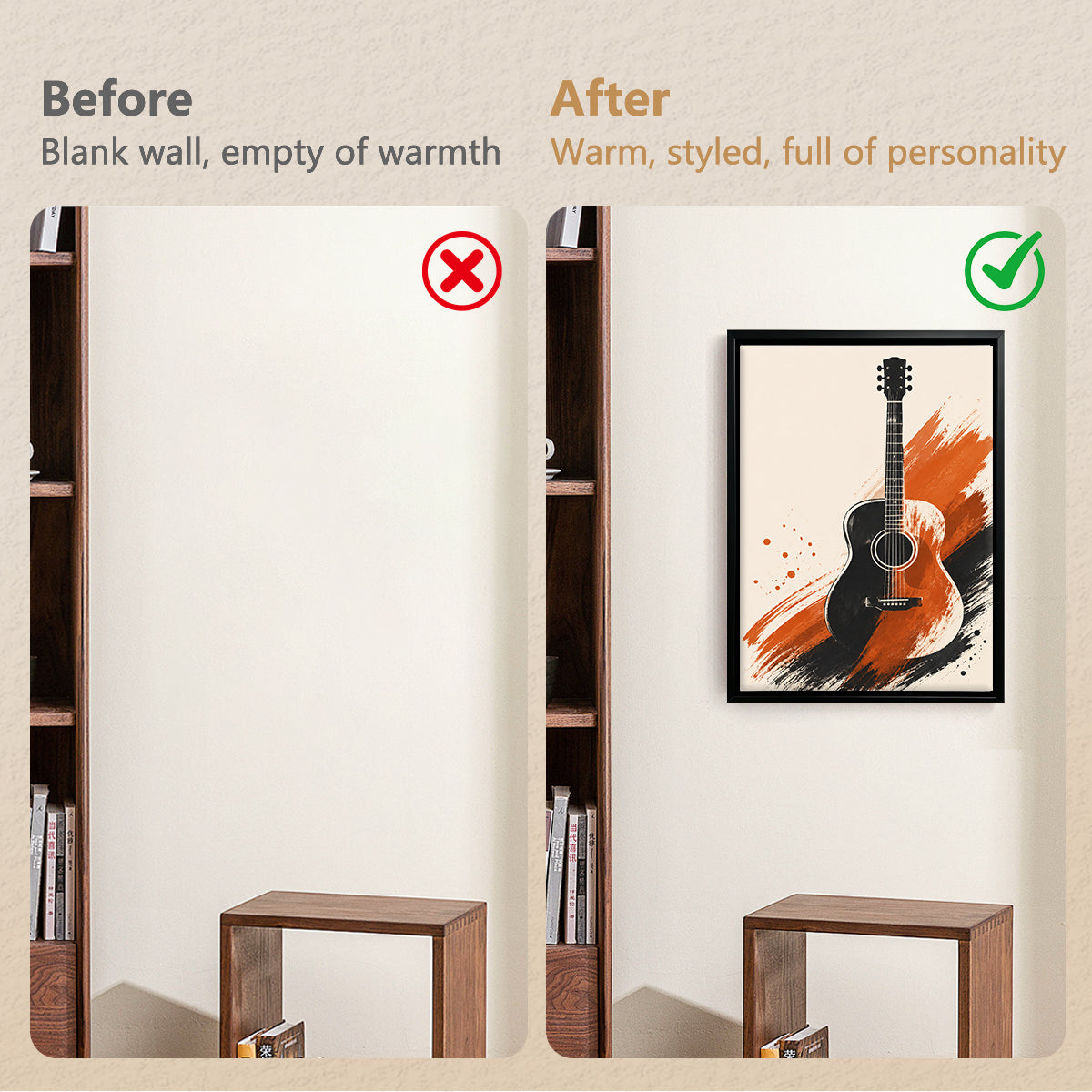 Framed Acoustic Guitar Art Print, Modern Abstract Design, High-Quality Matte Finish, Perfect Home Decor for Any Room