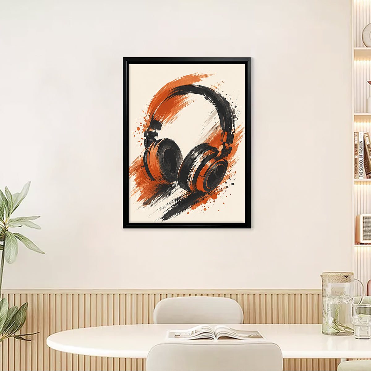 Framed Headphones Art Print, Modern Abstract Design, High-Quality Matte Finish, Perfect Home Decor for Any Room